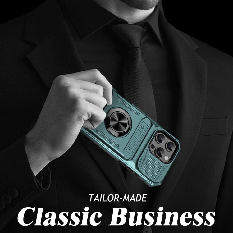 For iPhone 16 TPU+PC Shockproof Card Phone Case with Metal Ring Holder(Green) - iPhone 16 Cases by PMC TechLife | Online Shopping South Africa | PMC TechLife | Buy Now Pay Later Mobicred