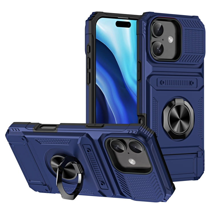 For iPhone 16 Plus TPU+PC Shockproof Card Phone Case with Metal Ring Holder(Blue) - iPhone 16 Plus Cases by PMC TechLife | Online Shopping South Africa | PMC TechLife | Buy Now Pay Later Mobicred