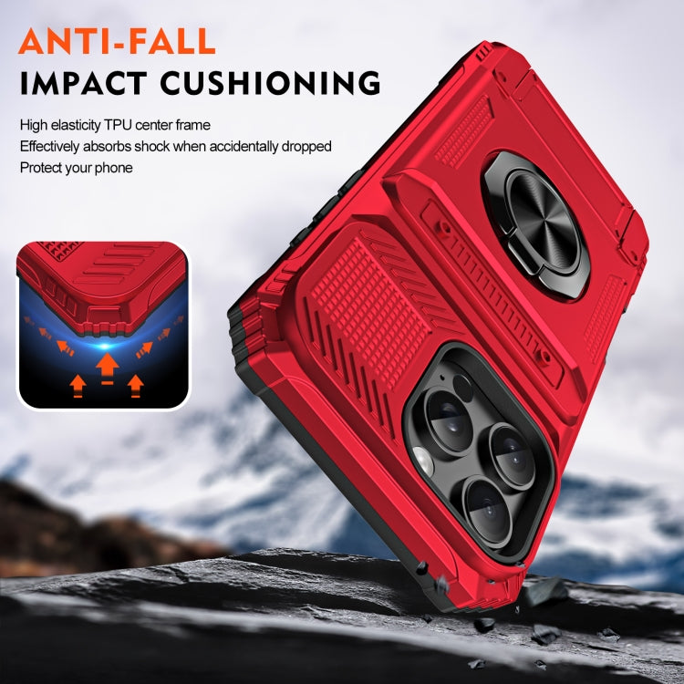 For iPhone 16 Pro Max TPU+PC Shockproof Card Phone Case with Metal Ring Holder(Red) - iPhone 16 Pro Max Cases by PMC TechLife | Online Shopping South Africa | PMC TechLife | Buy Now Pay Later Mobicred