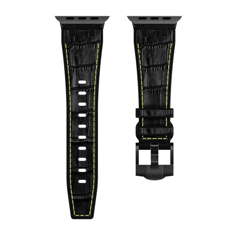 For Apple Watch Ultra 2 49mm Crocodile Texture Liquid Silicone Watch Band(Black Yellow Black) - free shipping - PMC TechLife - Order now!