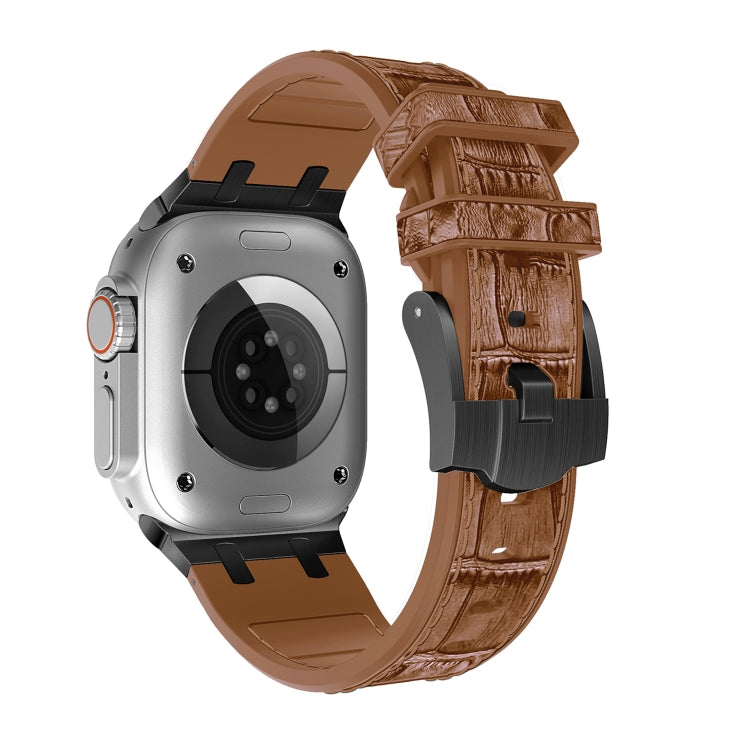 For Apple Watch Ultra 2 49mm Crocodile Texture Liquid Silicone Watch Band(Black Yellow Brown) - Watch Bands by PMC TechLife | Online Shopping South Africa | PMC TechLife