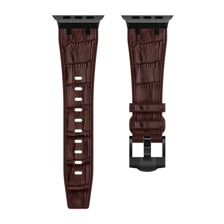 For Apple Watch Ultra 2 49mm Crocodile Texture Liquid Silicone Watch Band(Black Dark Brown) - Watch Bands by PMC TechLife | Online Shopping South Africa | PMC TechLife
