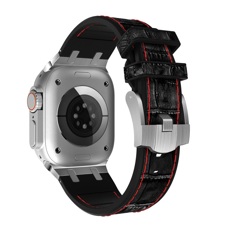 For Apple Watch Ultra 2 49mm Crocodile Texture Liquid Silicone Watch Band(Silver Red Black) - free shipping - PMC TechLife - Order now!