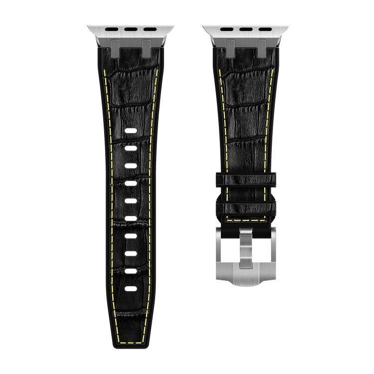 For Apple Watch Ultra 2 49mm Crocodile Texture Liquid Silicone Watch Band(Silver Yellow Black) - Watch Bands by PMC TechLife | Online Shopping South Africa | PMC TechLife