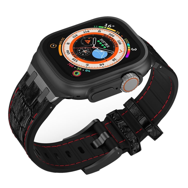 For Apple Watch Series 9 45mm Crocodile Texture Liquid Silicone Watch Band(Black Red Black) - free shipping - PMC TechLife - Order now!