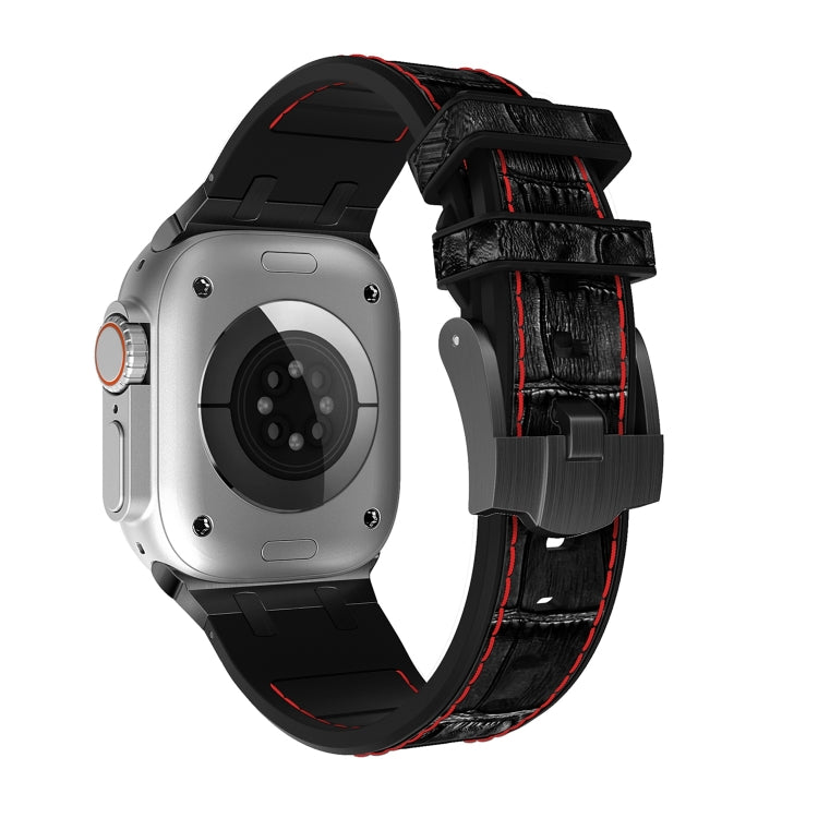 For Apple Watch Series 9 41mm Crocodile Texture Liquid Silicone Watch Band(Black Red Black) - Watch Bands by PMC TechLife | Online Shopping South Africa | PMC TechLife