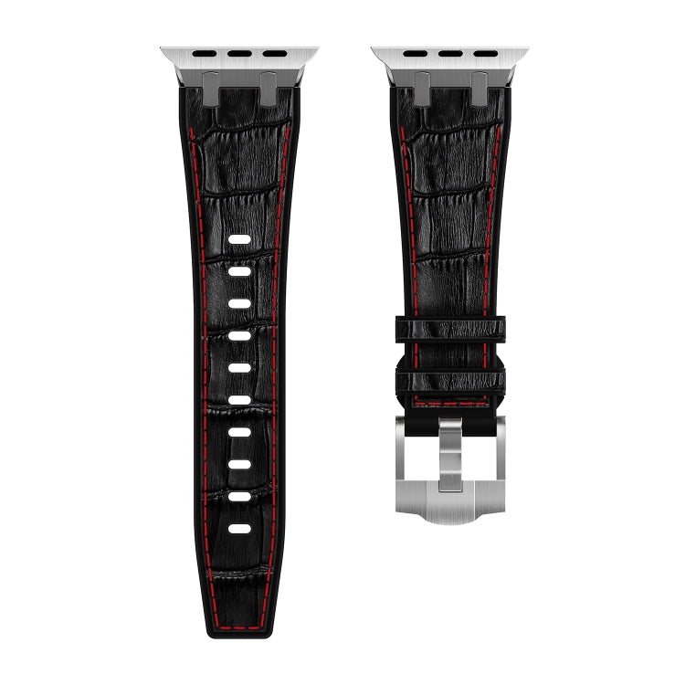For Apple Watch Series 9 41mm Crocodile Texture Liquid Silicone Watch Band(Silver Red Black) - Watch Bands by PMC TechLife | Online Shopping South Africa | PMC TechLife