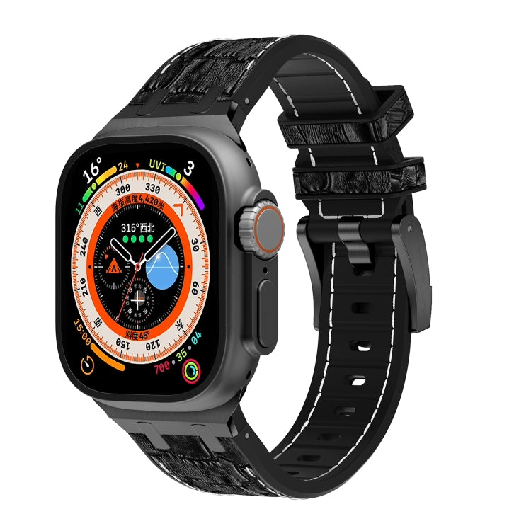 For Apple Watch Ultra 49mm Crocodile Texture Liquid Silicone Watch Band(Black White Black) - Watch Bands by PMC TechLife | Online Shopping South Africa | PMC TechLife