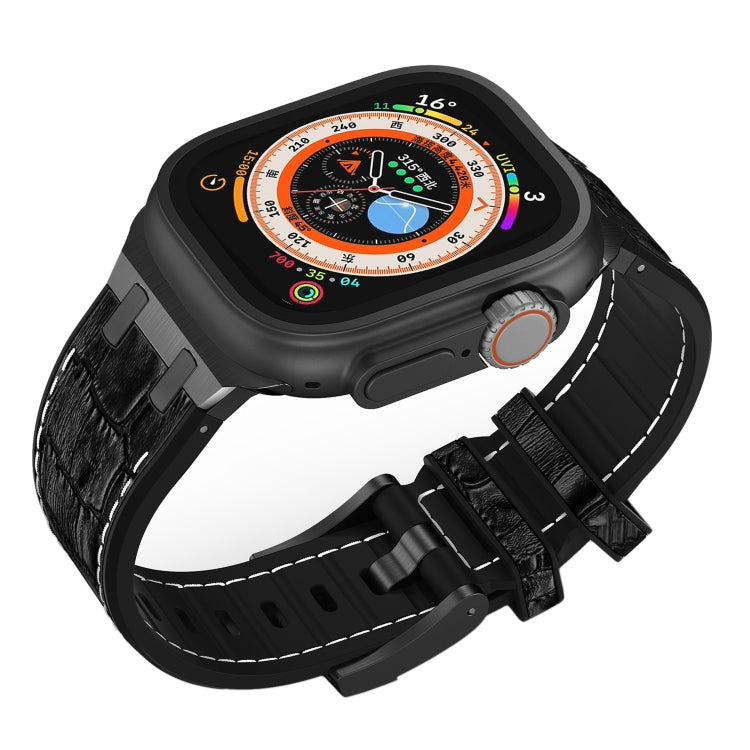 For Apple Watch Ultra 49mm Crocodile Texture Liquid Silicone Watch Band(Black White Black) - Watch Bands by PMC TechLife | Online Shopping South Africa | PMC TechLife