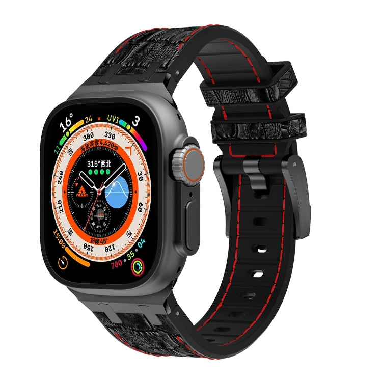 For Apple Watch Ultra 49mm Crocodile Texture Liquid Silicone Watch Band(Black Red Black) - free shipping - PMC TechLife - Order now!