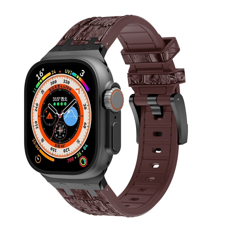 For Apple Watch Ultra 49mm Crocodile Texture Liquid Silicone Watch Band(Black Dark Brown) - Watch Bands by PMC TechLife | Online Shopping South Africa | PMC TechLife