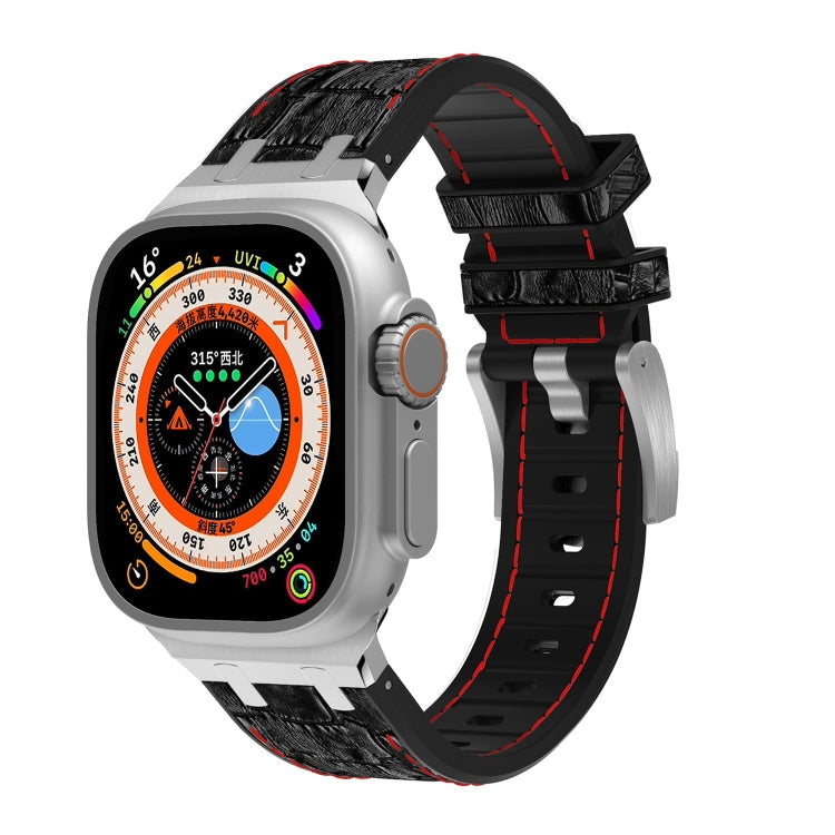 For Apple Watch Ultra 49mm Crocodile Texture Liquid Silicone Watch Band(Silver Red Black) - free shipping - PMC TechLife - Order now!