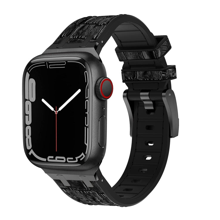 For Apple Watch Series 8 41mm Crocodile Texture Liquid Silicone Watch Band(Black Black) - Watch Bands by PMC TechLife | Online Shopping South Africa | PMC TechLife