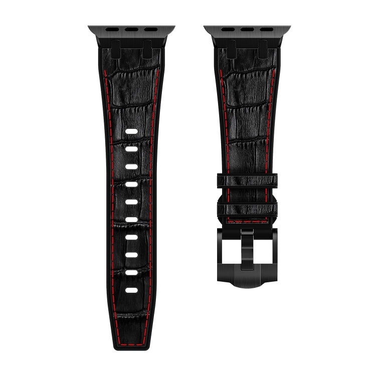For Apple Watch Series 8 45mm Crocodile Texture Liquid Silicone Watch Band(Black Red Black) - Watch Bands by PMC TechLife | Online Shopping South Africa | PMC TechLife