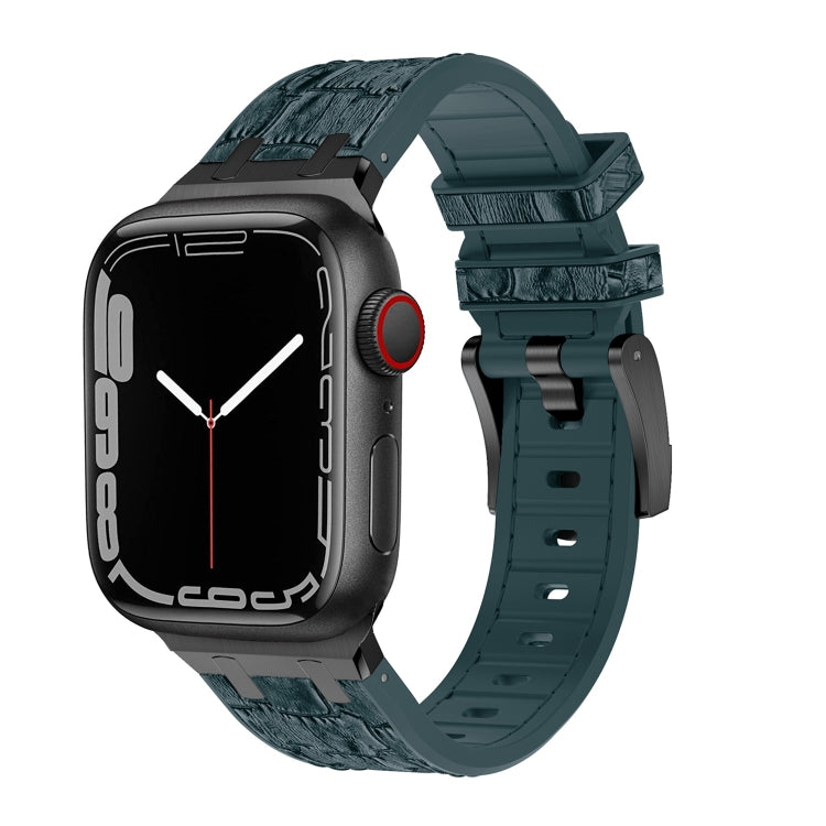 For Apple Watch SE 2022 40mm Crocodile Texture Liquid Silicone Watch Band(Black Deep Green) - Watch Bands by PMC TechLife | Online Shopping South Africa | PMC TechLife
