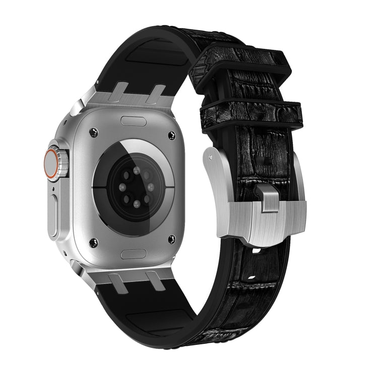 For Apple Watch SE 2022 40mm Crocodile Texture Liquid Silicone Watch Band(Silver Black) - Watch Bands by PMC TechLife | Online Shopping South Africa | PMC TechLife