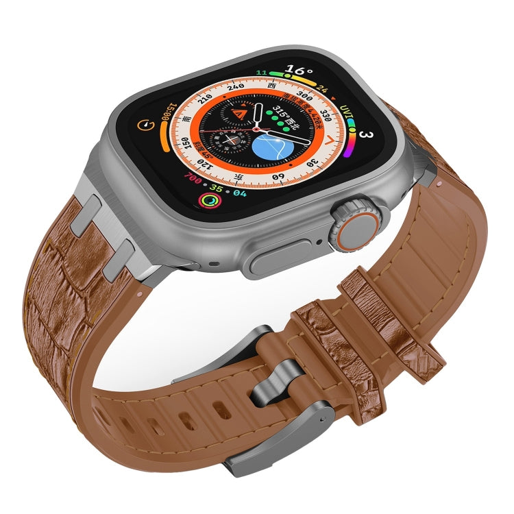 For Apple Watch SE 2022 40mm Crocodile Texture Liquid Silicone Watch Band(Silver Yellow Brown) - Watch Bands by PMC TechLife | Online Shopping South Africa | PMC TechLife