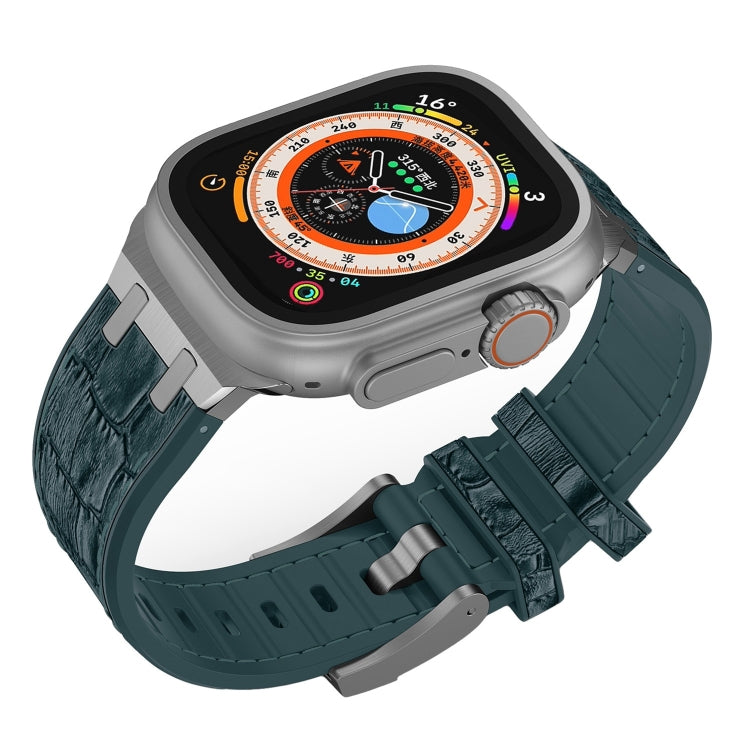 For Apple Watch SE 2022 40mm Crocodile Texture Liquid Silicone Watch Band(Silver Deep Green) - Watch Bands by PMC TechLife | Online Shopping South Africa | PMC TechLife