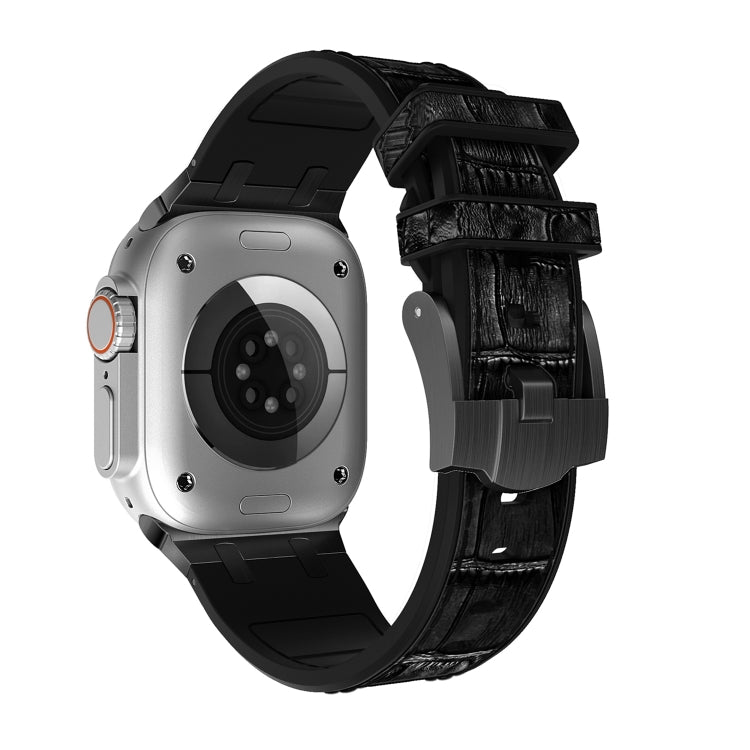 For Apple Watch SE 2022 44mm Crocodile Texture Liquid Silicone Watch Band(Black Black) - Watch Bands by PMC TechLife | Online Shopping South Africa | PMC TechLife
