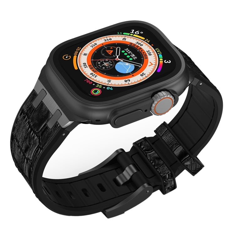 For Apple Watch Series 7 41mm Crocodile Texture Liquid Silicone Watch Band(Black Black) - free shipping - PMC TechLife - Order now!