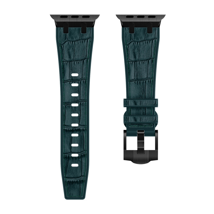 For Apple Watch Series 7 41mm Crocodile Texture Liquid Silicone Watch Band(Black Deep Green) - Watch Bands by PMC TechLife | Online Shopping South Africa | PMC TechLife