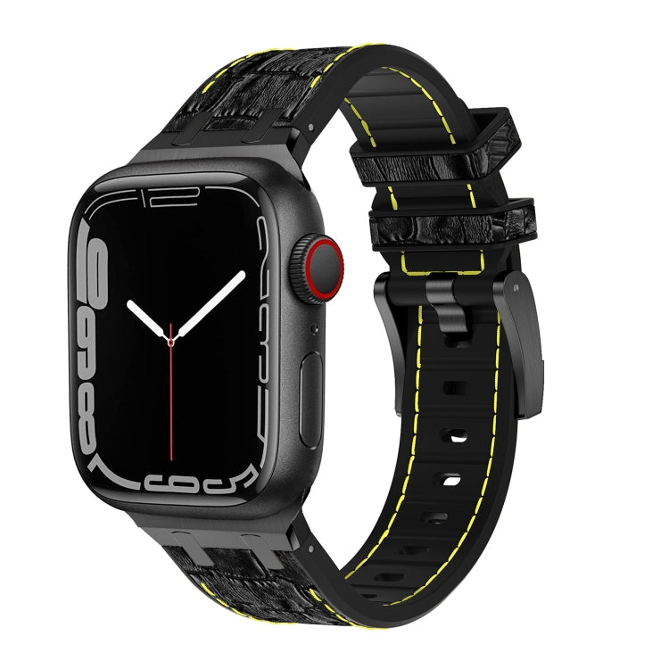 For Apple Watch SE 40mm Crocodile Texture Liquid Silicone Watch Band(Black Yellow Black) - Watch Bands by PMC TechLife | Online Shopping South Africa | PMC TechLife