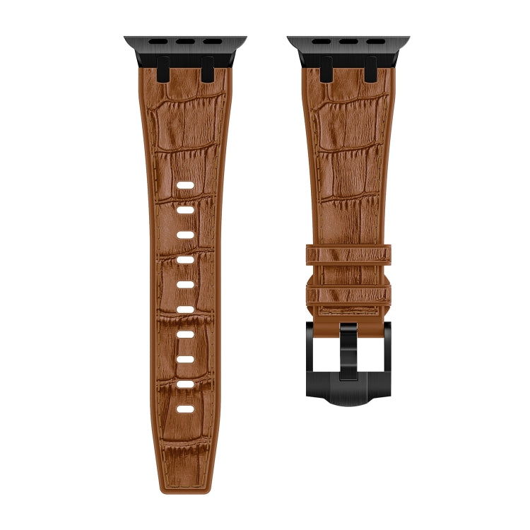 For Apple Watch SE 40mm Crocodile Texture Liquid Silicone Watch Band(Black Yellow Brown) - Watch Bands by PMC TechLife | Online Shopping South Africa | PMC TechLife
