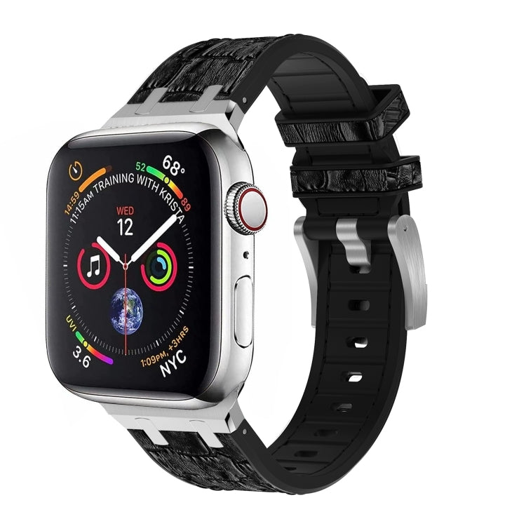 For Apple Watch SE 44mm Crocodile Texture Liquid Silicone Watch Band(Silver Black) - Watch Bands by PMC TechLife | Online Shopping South Africa | PMC TechLife