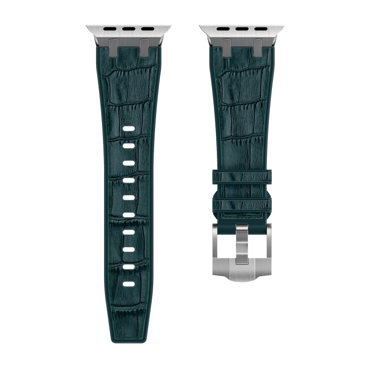 For Apple Watch SE 44mm Crocodile Texture Liquid Silicone Watch Band(Silver Deep Green) - Watch Bands by PMC TechLife | Online Shopping South Africa | PMC TechLife
