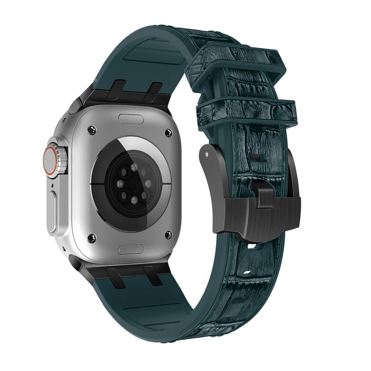 For Apple Watch Series 6 40mm Crocodile Texture Liquid Silicone Watch Band(Black Deep Green) - Watch Bands by PMC TechLife | Online Shopping South Africa | PMC TechLife