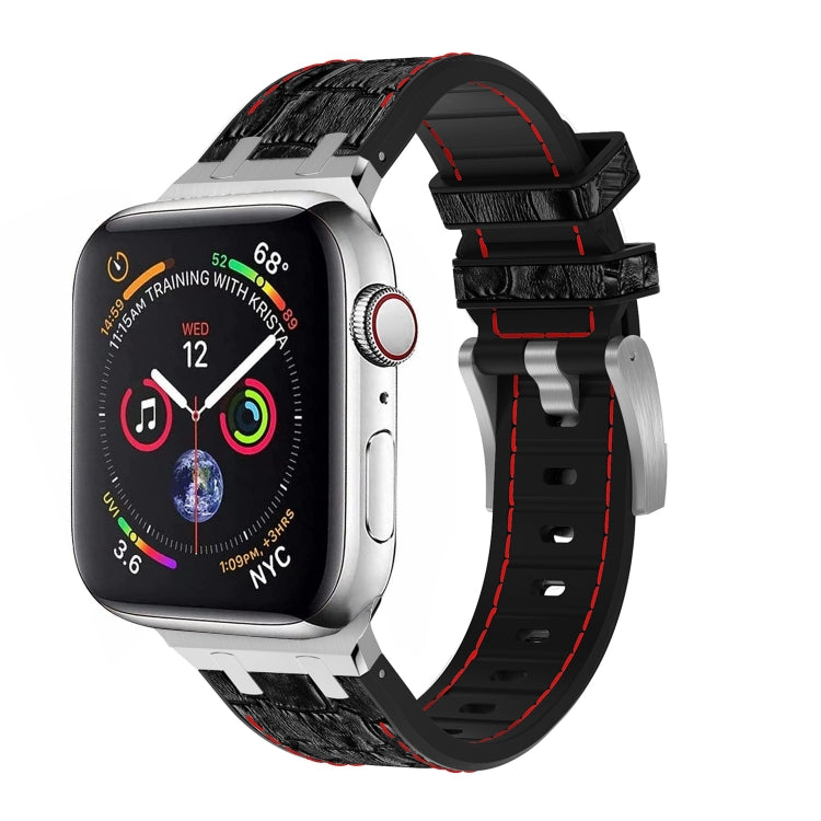 For Apple Watch Series 6 40mm Crocodile Texture Liquid Silicone Watch Band(Silver Red Black) - Watch Bands by PMC TechLife | Online Shopping South Africa | PMC TechLife