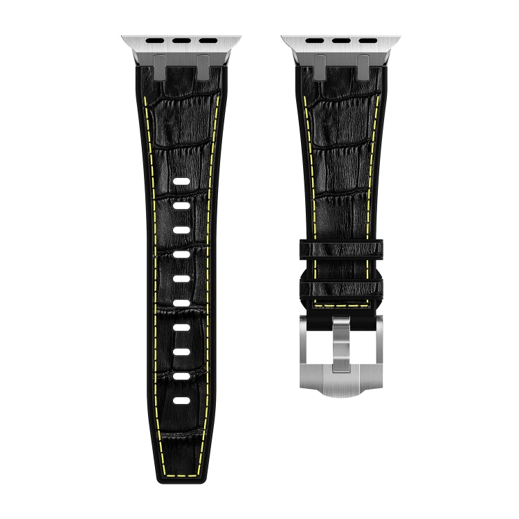 For Apple Watch Series 6 44mm Crocodile Texture Liquid Silicone Watch Band(Silver Yellow Black) - Watch Bands by PMC TechLife | Online Shopping South Africa | PMC TechLife