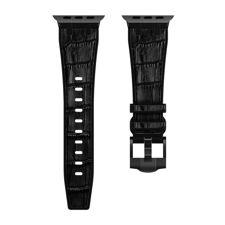 For Apple Watch Series 5 40mm Crocodile Texture Liquid Silicone Watch Band(Black Black) - Watch Bands by PMC TechLife | Online Shopping South Africa | PMC TechLife