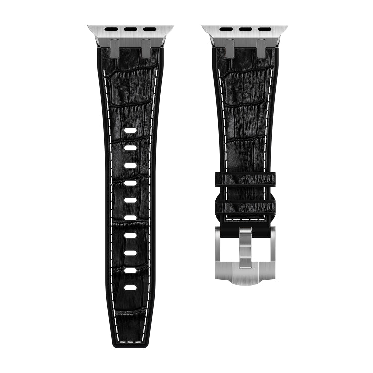 For Apple Watch Series 5 40mm Crocodile Texture Liquid Silicone Watch Band(Silver White Black) - Watch Bands by PMC TechLife | Online Shopping South Africa | PMC TechLife