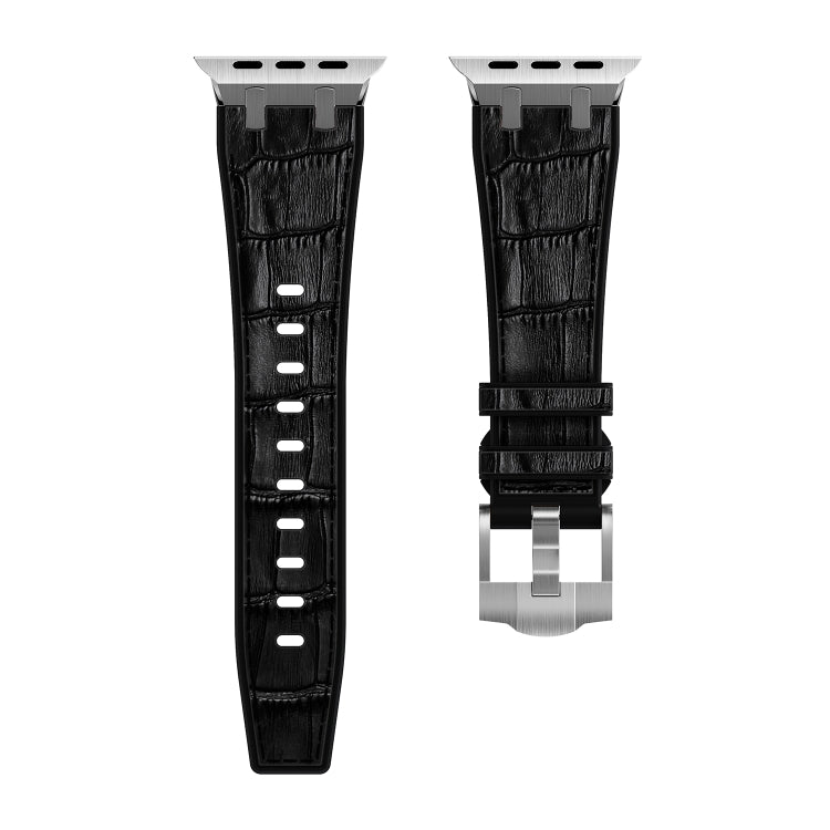 For Apple Watch Series 5 40mm Crocodile Texture Liquid Silicone Watch Band(Silver Black) - Watch Bands by PMC TechLife | Online Shopping South Africa | PMC TechLife