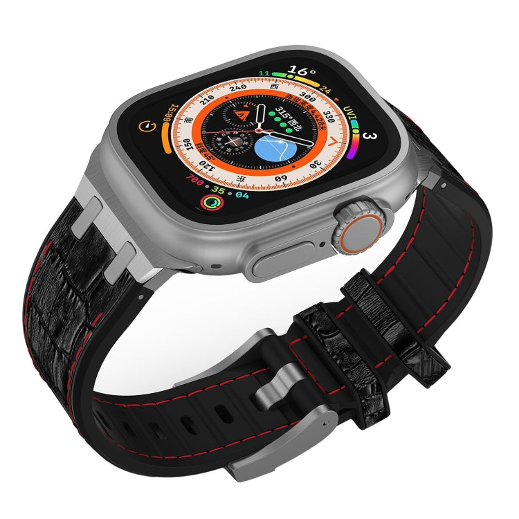 For Apple Watch Series 5 40mm Crocodile Texture Liquid Silicone Watch Band(Silver Red Black) - Watch Bands by PMC TechLife | Online Shopping South Africa | PMC TechLife