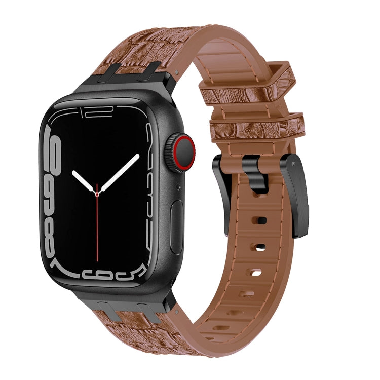 For Apple Watch Series 4 44mm Crocodile Texture Liquid Silicone Watch Band(Black Yellow Brown) - Watch Bands by PMC TechLife | Online Shopping South Africa | PMC TechLife