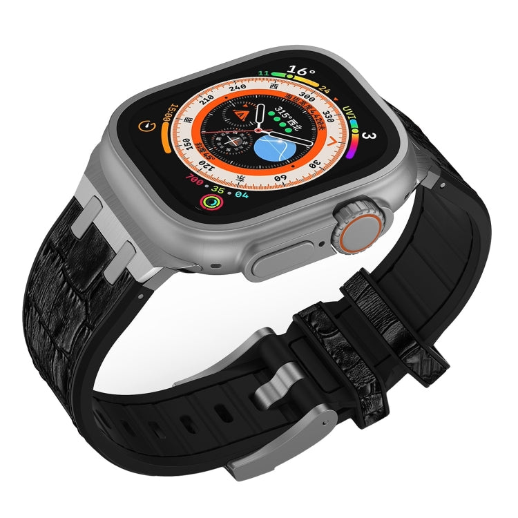 For Apple Watch Series 4 44mm Crocodile Texture Liquid Silicone Watch Band(Silver Black) - Watch Bands by PMC TechLife | Online Shopping South Africa | PMC TechLife