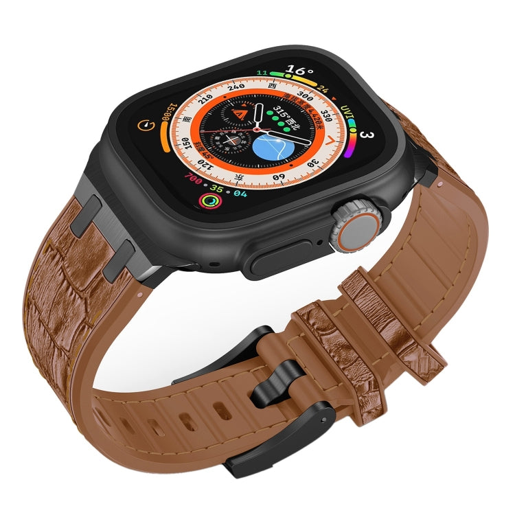 For Apple Watch Series 4 40mm Crocodile Texture Liquid Silicone Watch Band(Black Yellow Brown) - Watch Bands by PMC TechLife | Online Shopping South Africa | PMC TechLife