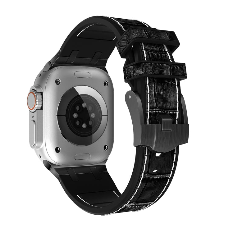 For Apple Watch Series 3 38mm Crocodile Texture Liquid Silicone Watch Band(Black White Black) - Watch Bands by PMC TechLife | Online Shopping South Africa | PMC TechLife