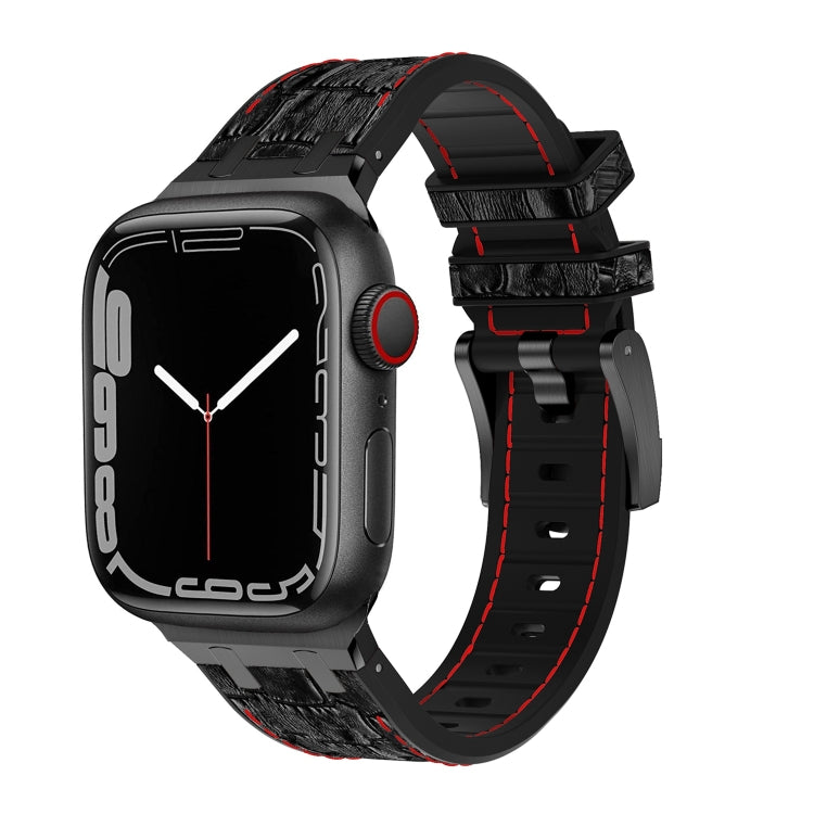 For Apple Watch Series 3 38mm Crocodile Texture Liquid Silicone Watch Band(Black Red Black) - Watch Bands by PMC TechLife | Online Shopping South Africa | PMC TechLife