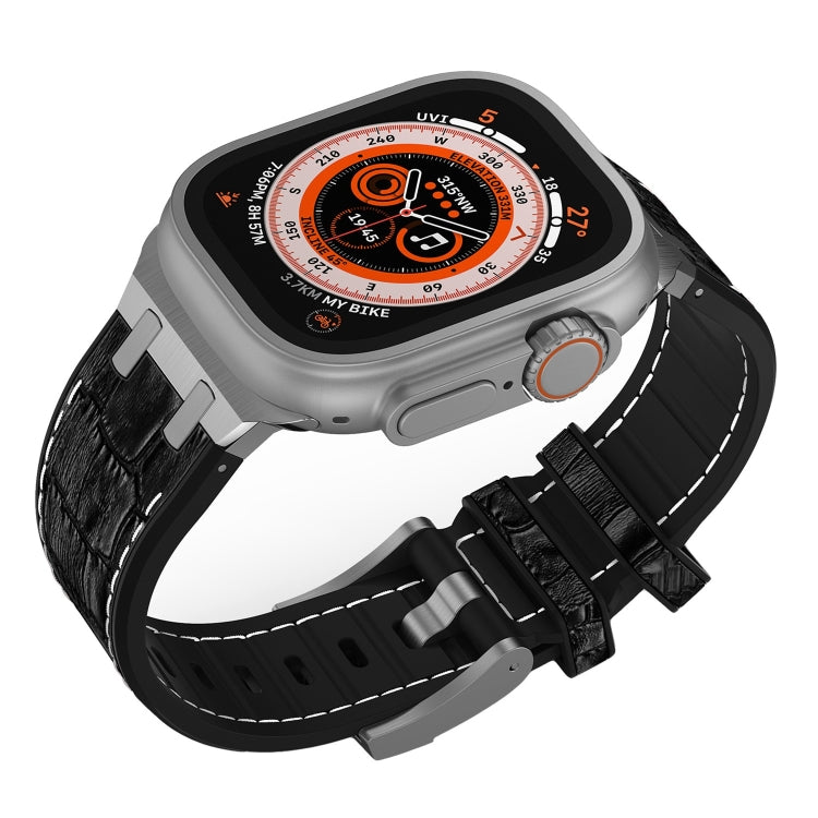 For Apple Watch Series 3 38mm Crocodile Texture Liquid Silicone Watch Band(Silver White Black) - Watch Bands by PMC TechLife | Online Shopping South Africa | PMC TechLife