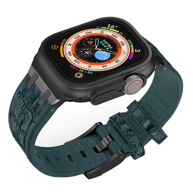 For Apple Watch Series 3 42mm Crocodile Texture Liquid Silicone Watch Band(Black Deep Green) - Watch Bands by PMC TechLife | Online Shopping South Africa | PMC TechLife