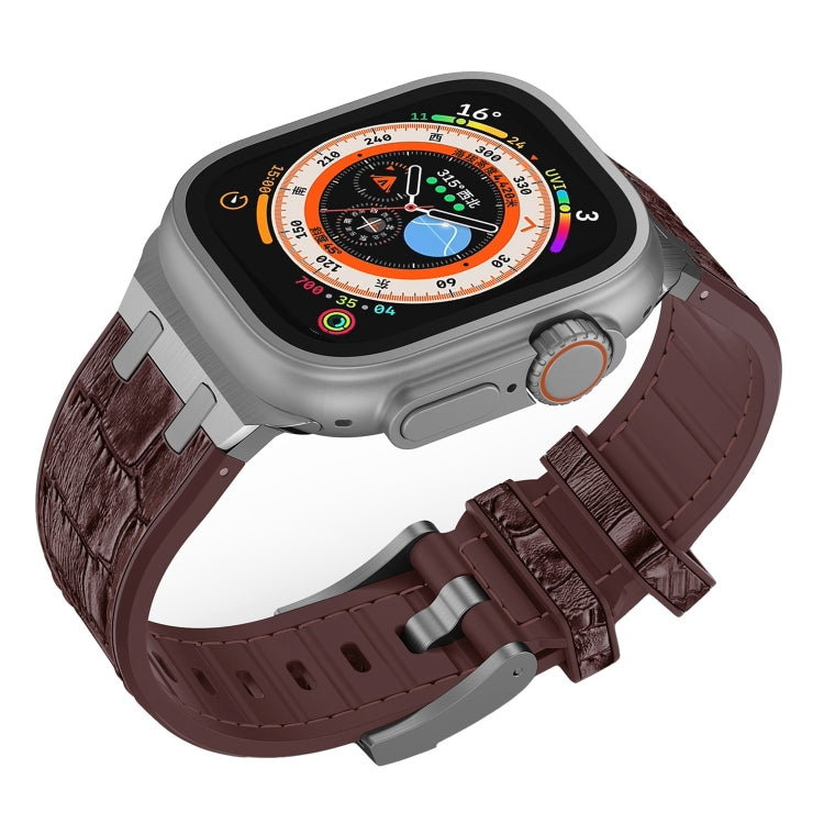 For Apple Watch Series 3 42mm Crocodile Texture Liquid Silicone Watch Band(Silver Dark Brown) - Watch Bands by PMC TechLife | Online Shopping South Africa | PMC TechLife