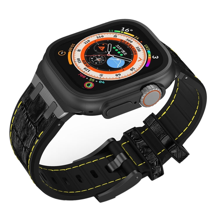 For Apple Watch Series 2 38mm Crocodile Texture Liquid Silicone Watch Band(Black Yellow Black) - Watch Bands by PMC TechLife | Online Shopping South Africa | PMC TechLife
