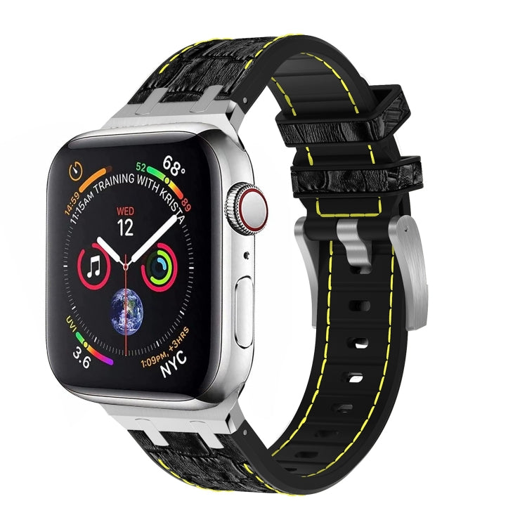 For Apple Watch 38mm Crocodile Texture Liquid Silicone Watch Band(Silver Yellow Black) - Watch Bands by PMC TechLife | Online Shopping South Africa | PMC TechLife