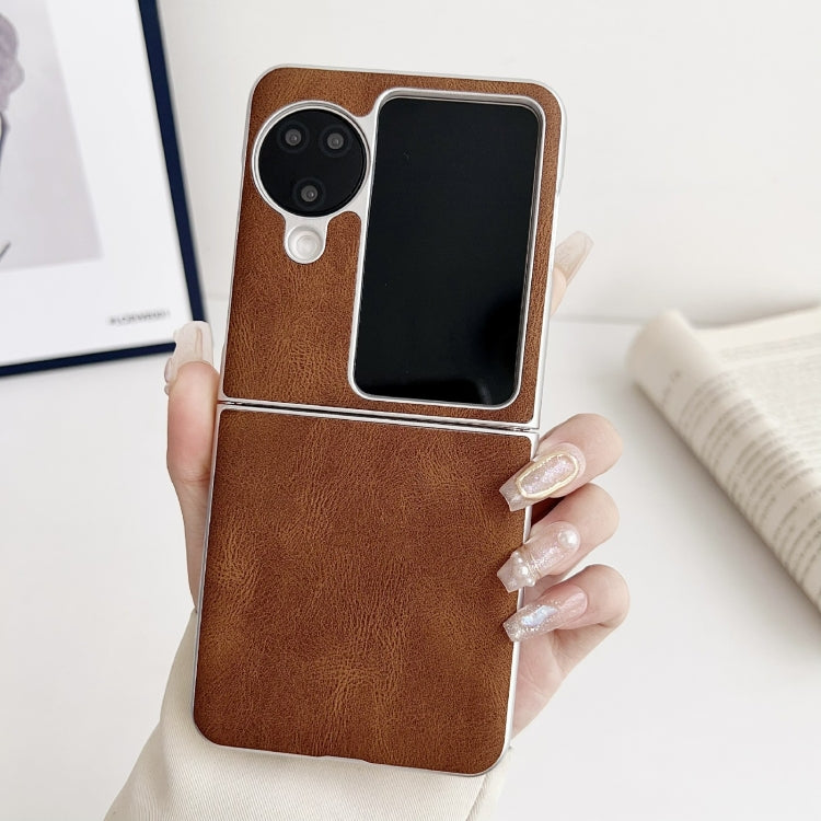 For OPPO Find N3 Flip Skin Feel Leather Texture Pearlescent Paint Shockproof Phone Case(Brown) - Find N3 Flip Cases by PMC TechLife | Online Shopping South Africa | PMC TechLife