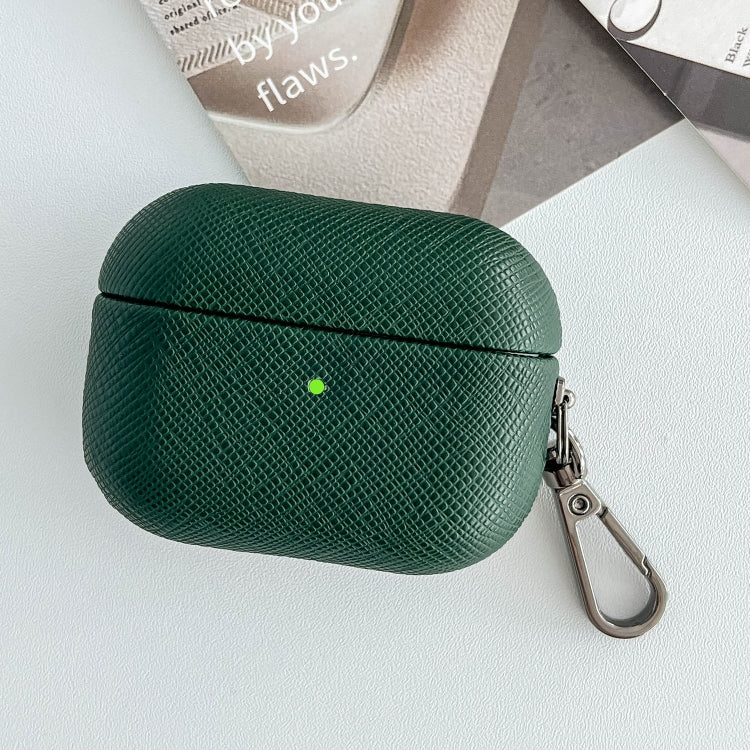 For AirPods Pro 2 Cross Texture PU Leather Bluetooth Earphone Protective Case(Dark Green) - For AirPods Pro 2 by PMC Jewellery | Online Shopping South Africa | PMC Jewellery | Buy Now Pay Later Mobicred