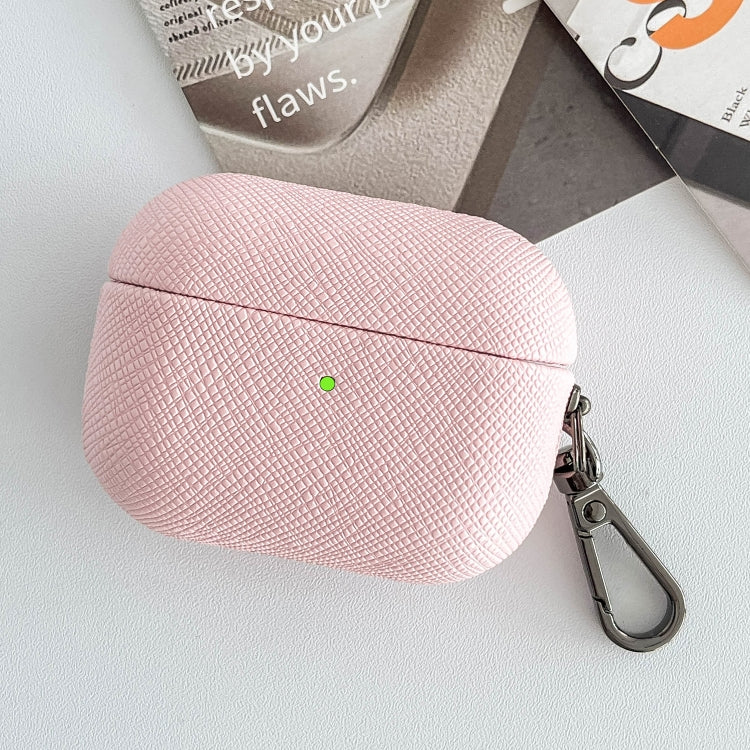 For AirPods Pro 2 Cross Texture PU Leather Bluetooth Earphone Protective Case(Pink) - For AirPods Pro 2 by PMC Jewellery | Online Shopping South Africa | PMC Jewellery | Buy Now Pay Later Mobicred