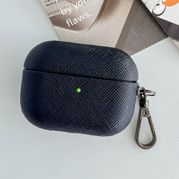 For AirPods 3 Cross Texture PU Leather Bluetooth Earphone Protective Case(Dark Blue) - For AirPods 3 by PMC Jewellery | Online Shopping South Africa | PMC Jewellery | Buy Now Pay Later Mobicred